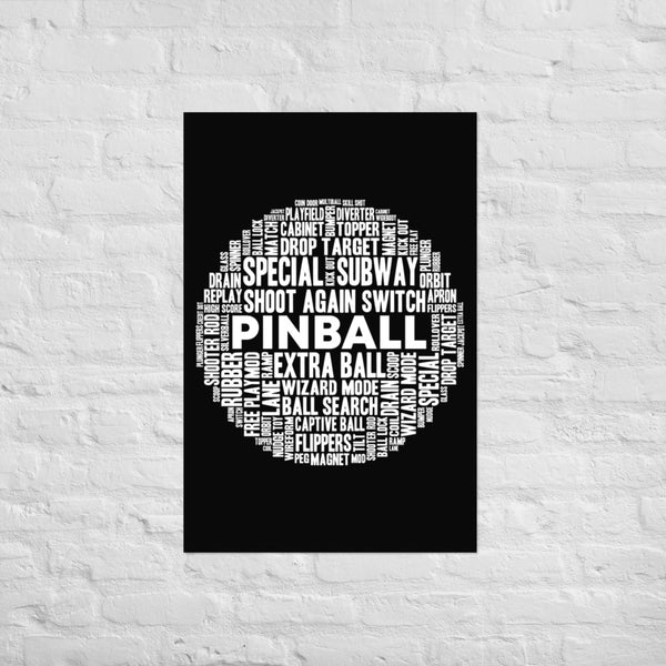 PINBALL WORDS WHITE BALL PINBALL POSTER