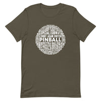 PINBALL WORDS WHITE BALL PINBALL T-SHIRT