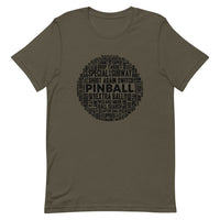 PINBALL WORDS BLACK BALL PINBALL T-SHIRT