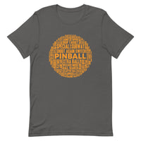 PINBALL WORDS ORANGE BALL PINBALL T-SHIRT